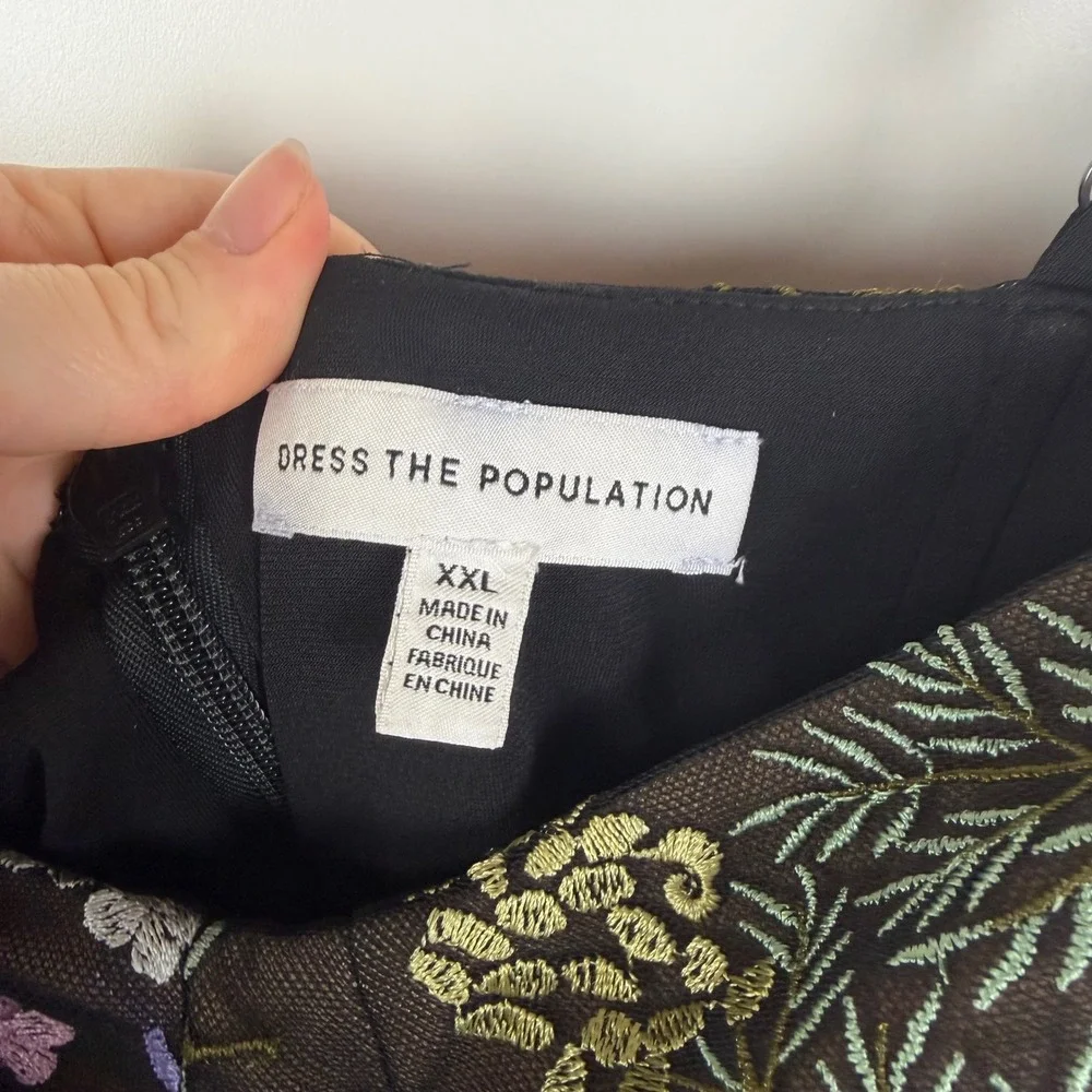 Dress the Population Black Floral Midi Dress with Red and Pink Embroidery - Picture 10 of 16